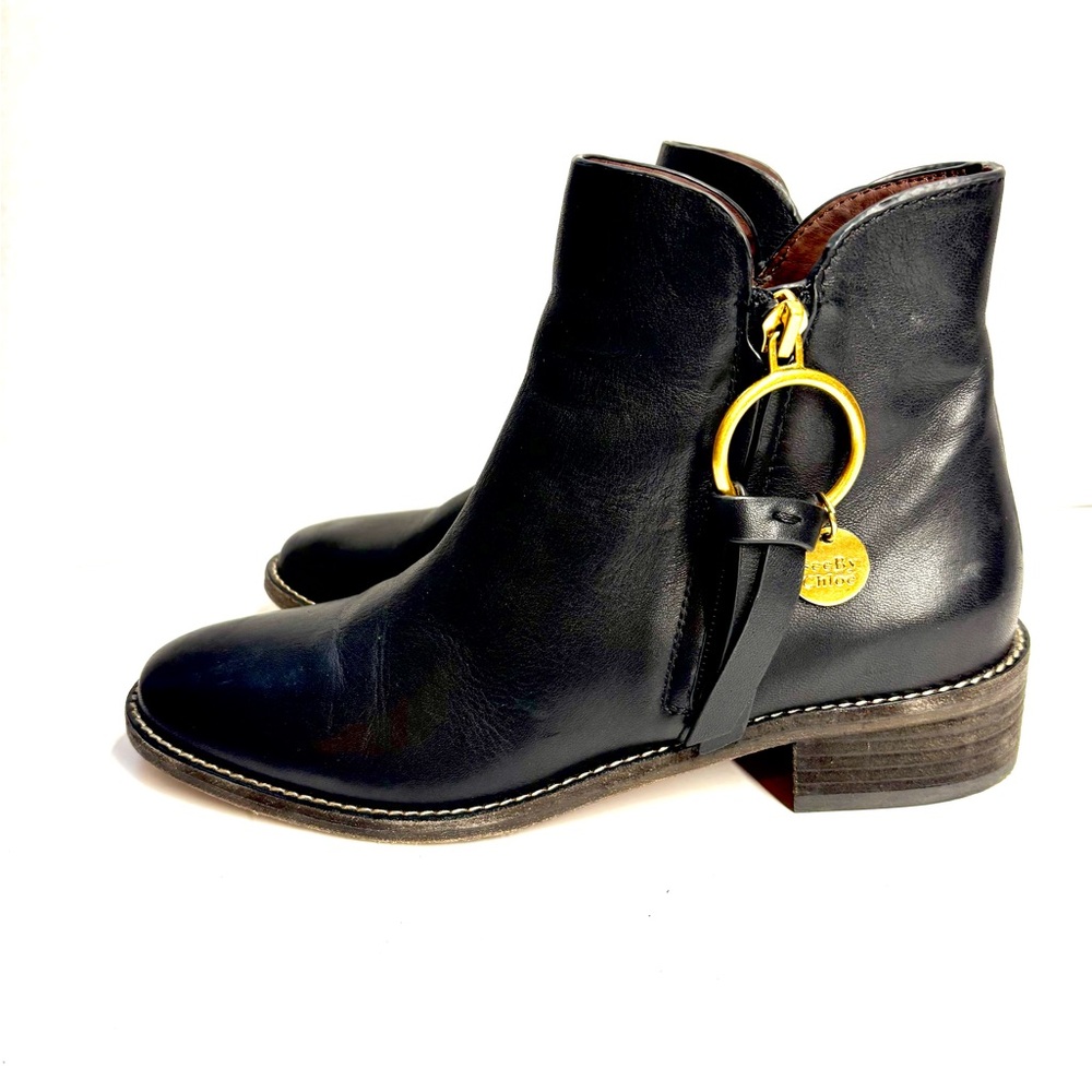 See By Chloe Women's Louise Flat Boot Ankle, Black, Size 6.5 EU 37 - Picture 4 of 13